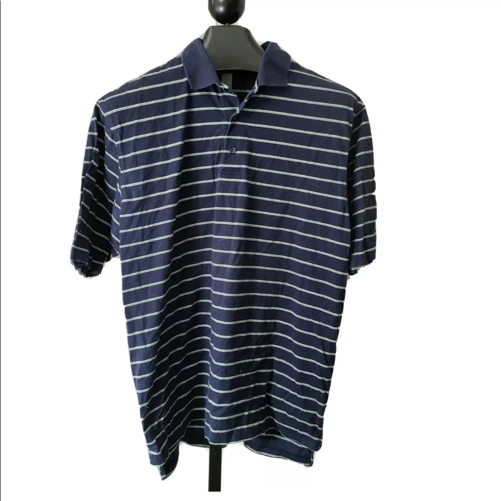 Brooks Brothers Golf Mens Navy Green White Striped Polo Shirt Size Large
